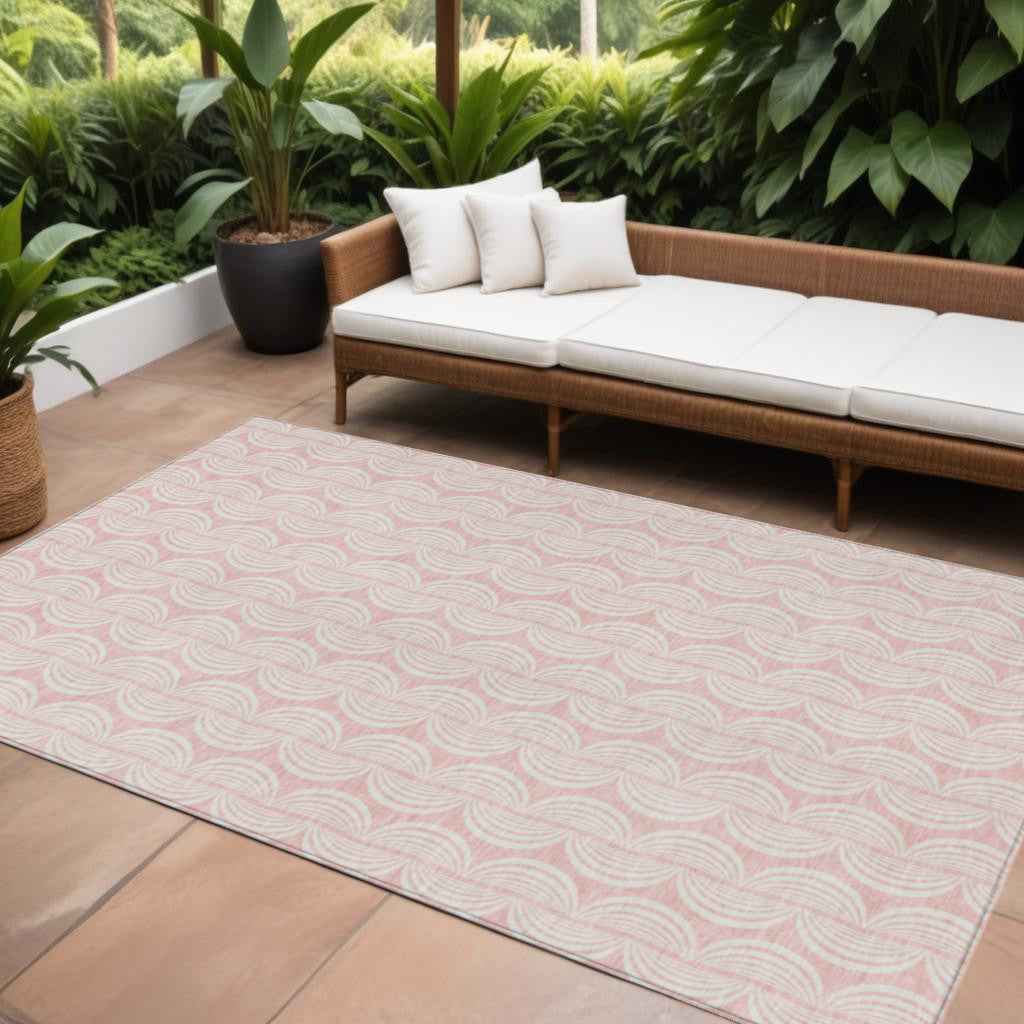 8' X 10' Pink And Gray Ogee Washable Indoor Outdoor Area Rug