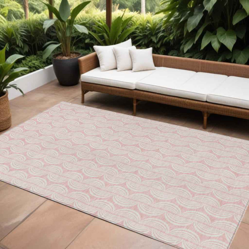 8' X 10' Pink And Gray Ogee Washable Indoor Outdoor Area Rug
