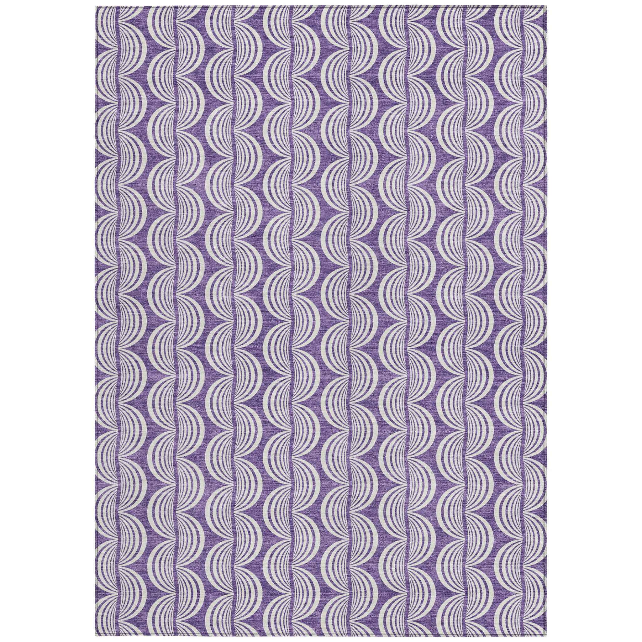 10' X 14' Purple And Ivory Ogee Washable Indoor Outdoor Area Rug