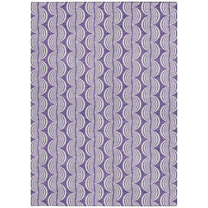 10' X 14' Purple And Ivory Ogee Washable Indoor Outdoor Area Rug