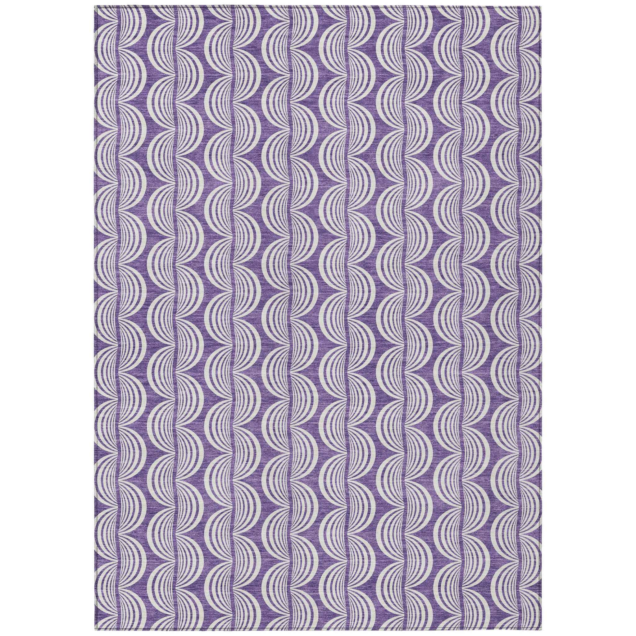 10' X 14' Purple And Ivory Ogee Washable Indoor Outdoor Area Rug