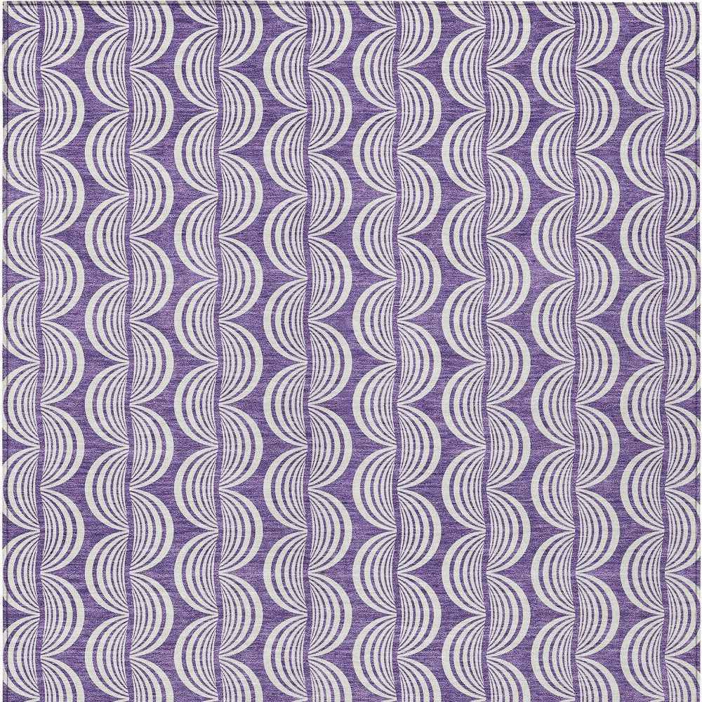 10' X 14' Purple And Ivory Ogee Washable Indoor Outdoor Area Rug