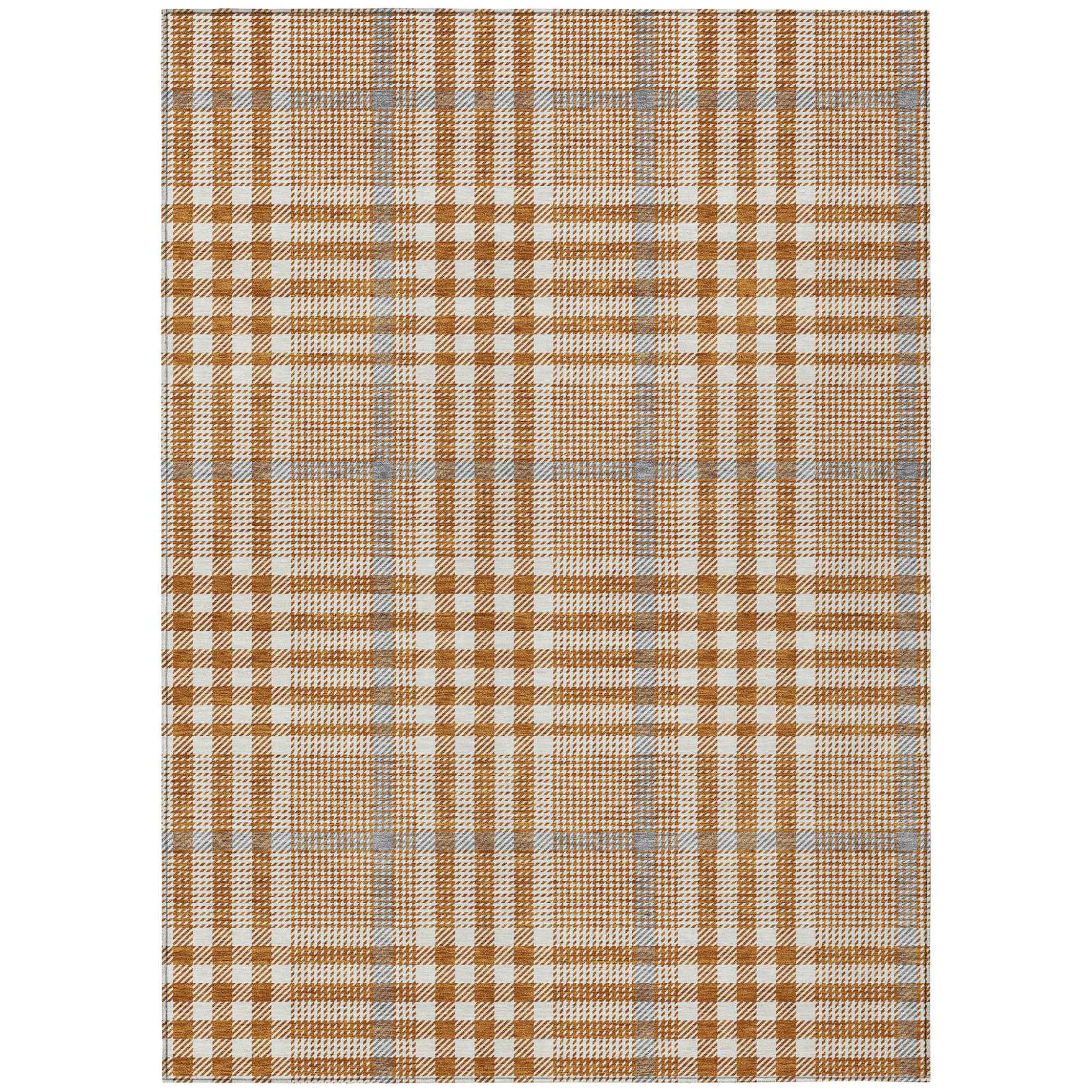 5' X 8' Brown Beige And Beige Plaid Washable Indoor Outdoor Area Rug