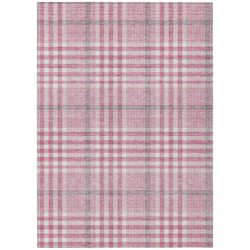 9' X 12' Blush Gray And Ivory Plaid Washable Indoor Outdoor Area Rug