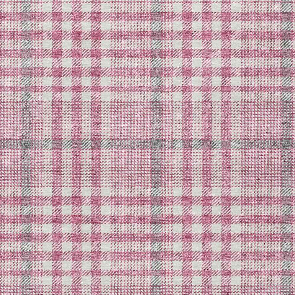 9' X 12' Blush Gray And Ivory Plaid Washable Indoor Outdoor Area Rug