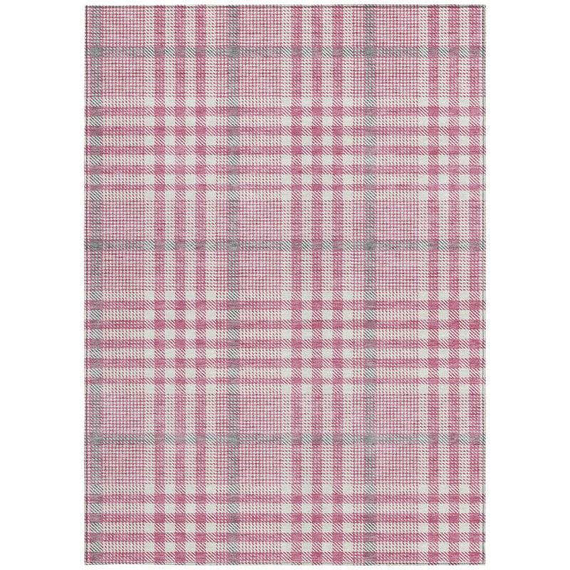 9' X 12' Blush Gray And Ivory Plaid Washable Indoor Outdoor Area Rug