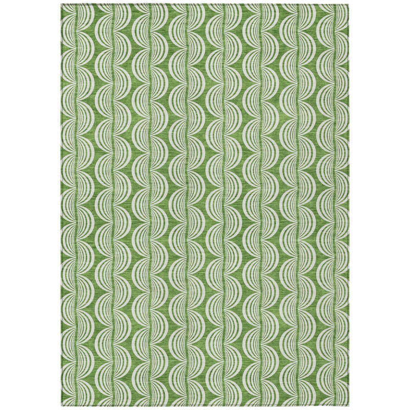 9' X 12' Green And Ivory Ogee Washable Indoor Outdoor Area Rug