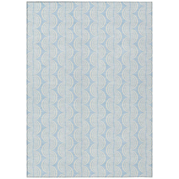 10' X 14' Sky Blue And Beige Ogee Washable Indoor Outdoor Area Rug