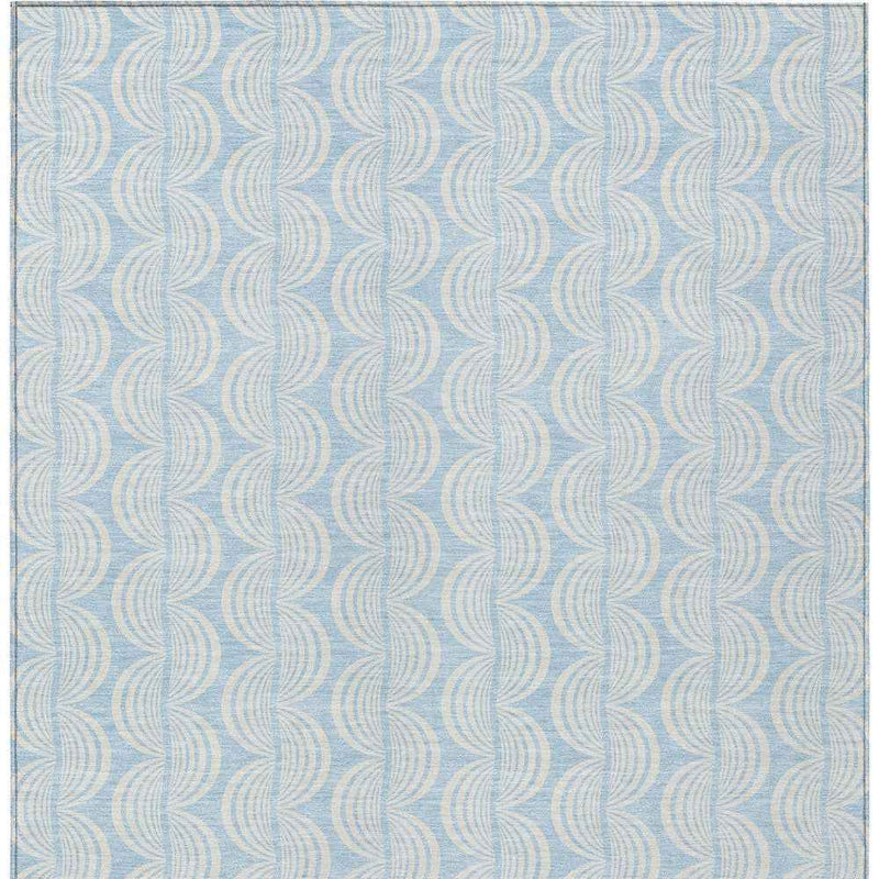 10' X 14' Sky Blue And Beige Ogee Washable Indoor Outdoor Area Rug