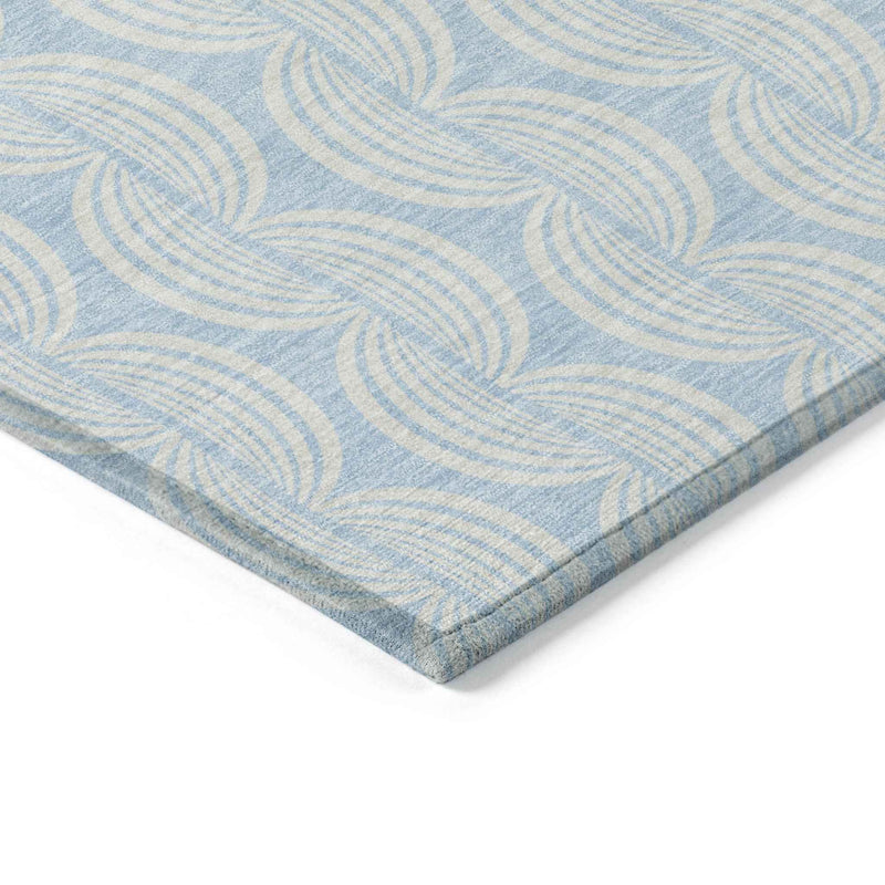 10' X 14' Sky Blue And Beige Ogee Washable Indoor Outdoor Area Rug