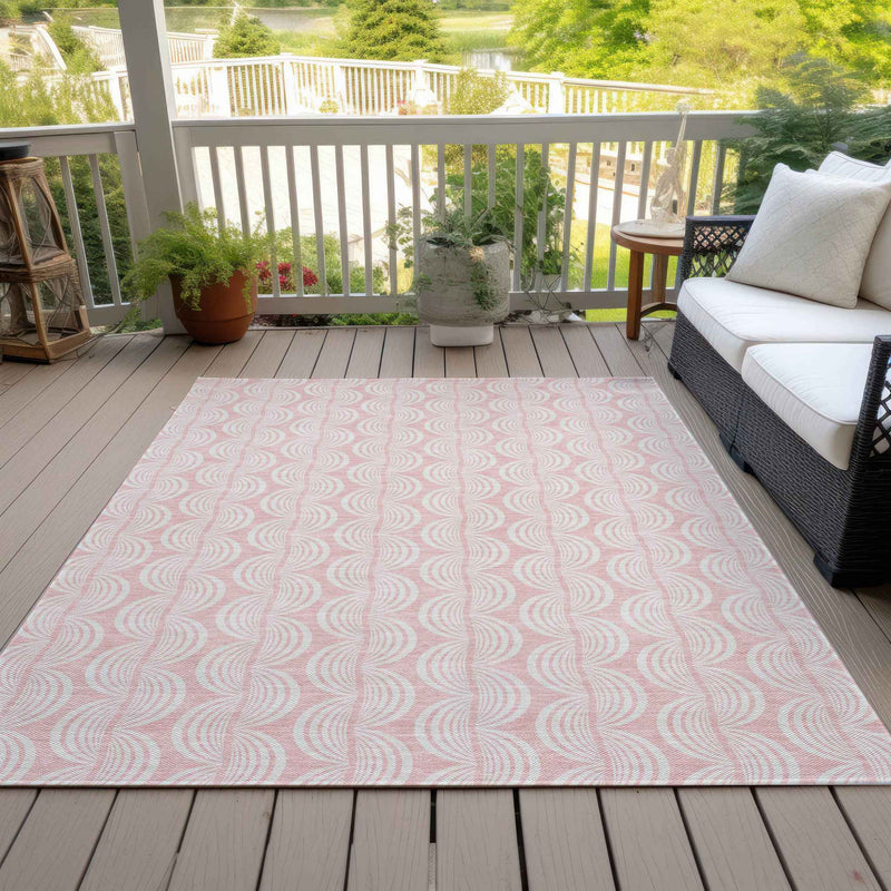 5' X 8' Pink And Gray Ogee Washable Indoor Outdoor Area Rug
