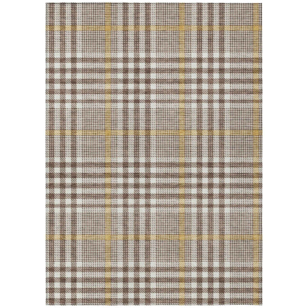 8' X 10' Brown And Beige Plaid Washable Indoor Outdoor Area Rug