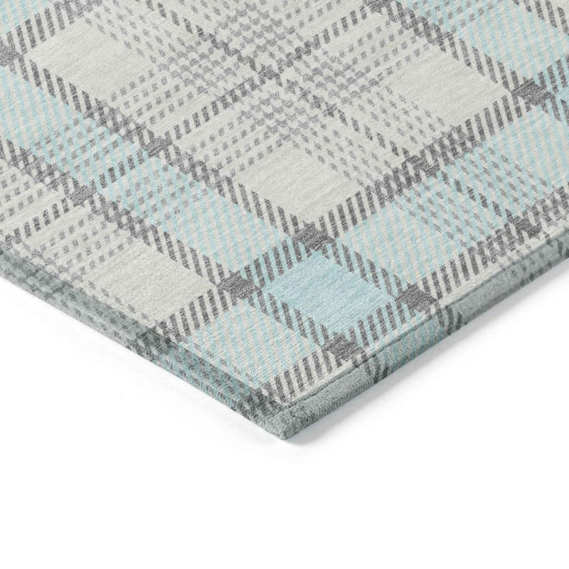 5' X 8' Sky Blue And Gray Plaid Washable Indoor Outdoor Area Rug