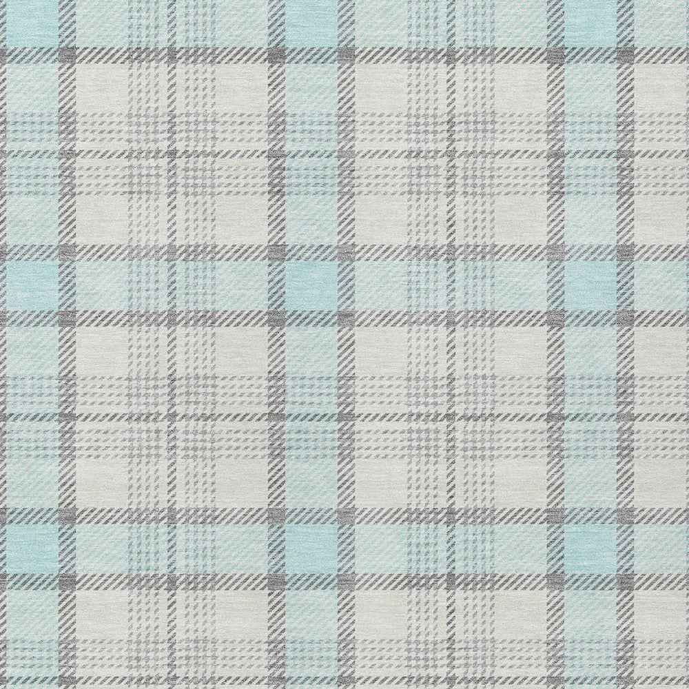 5' X 8' Sky Blue And Gray Plaid Washable Indoor Outdoor Area Rug