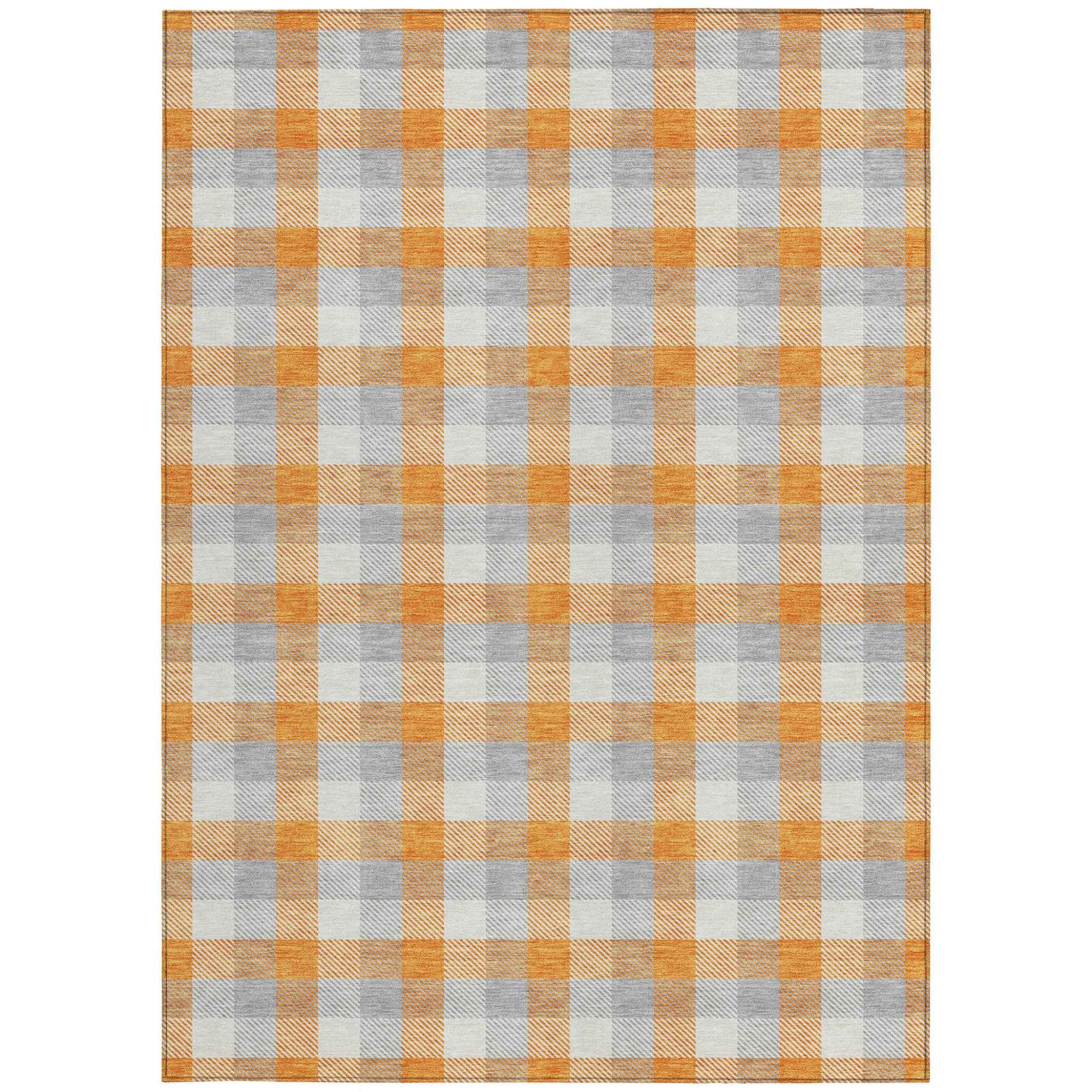 5' X 8' Orange Gray And Beige Plaid Washable Indoor Outdoor Area Rug