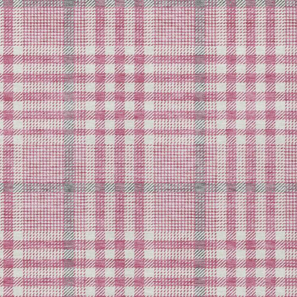 8' X 10' Blush Gray And Ivory Plaid Washable Indoor Outdoor Area Rug