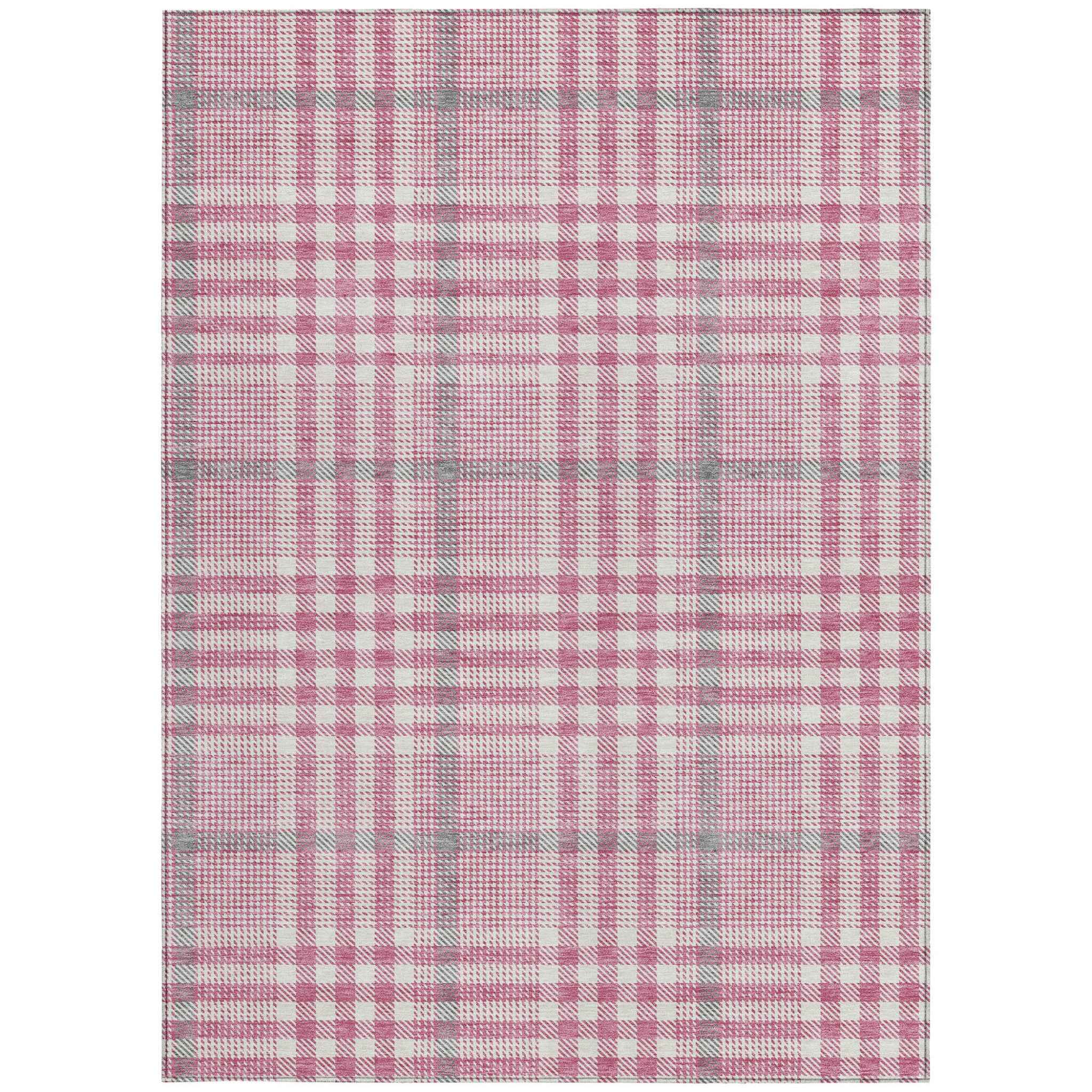 8' X 10' Blush Gray And Ivory Plaid Washable Indoor Outdoor Area Rug