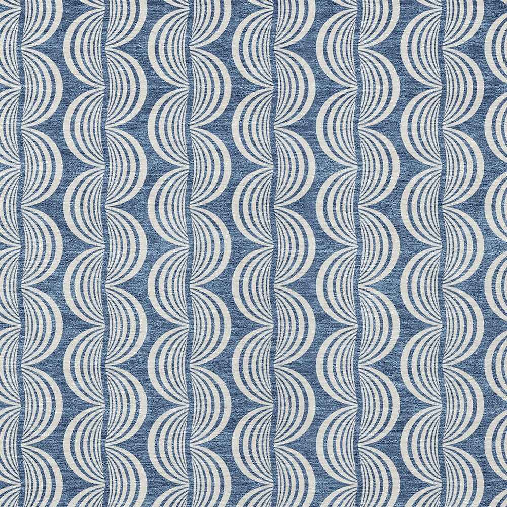 3' X 5' Denim Blue And Ivory Ogee Washable Indoor Outdoor Area Rug