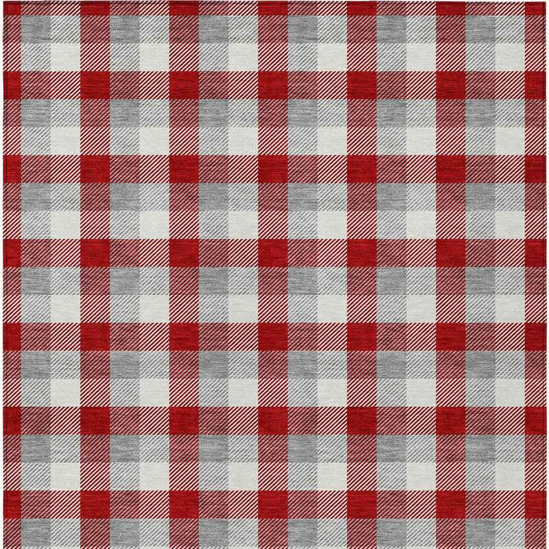 5' X 8' Red Gray And Beige Plaid Washable Indoor Outdoor Area Rug