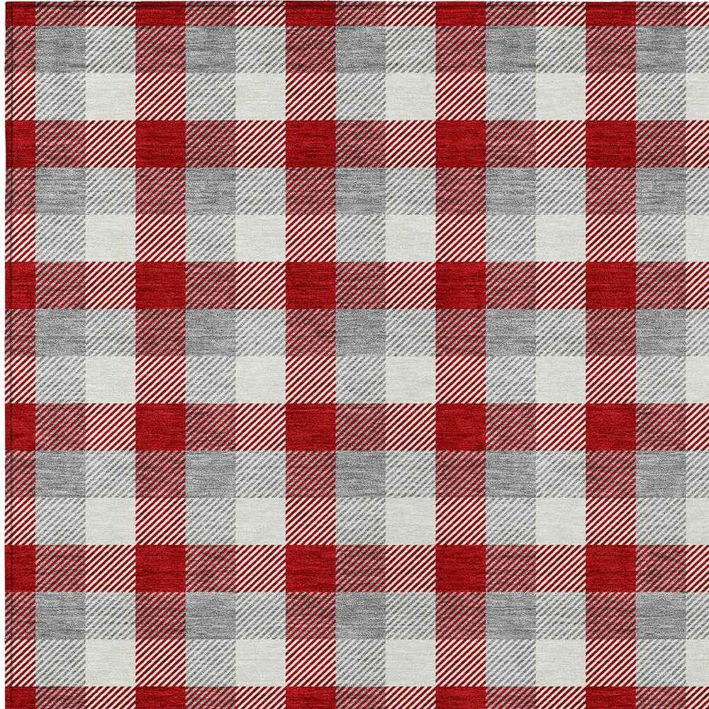 5' X 8' Red Gray And Beige Plaid Washable Indoor Outdoor Area Rug