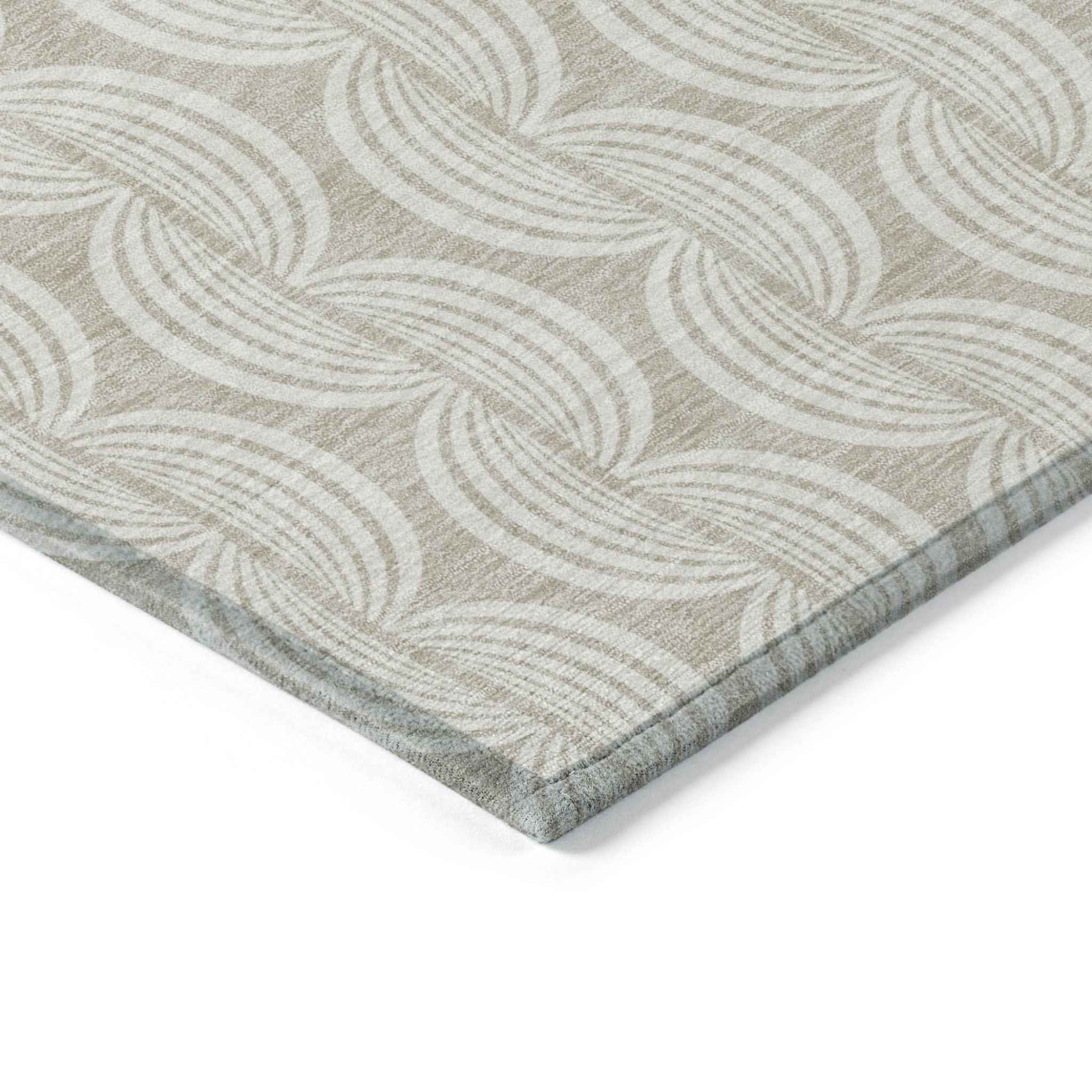 3' X 5' Beige And Ivory Ogee Washable Indoor Outdoor Area Rug