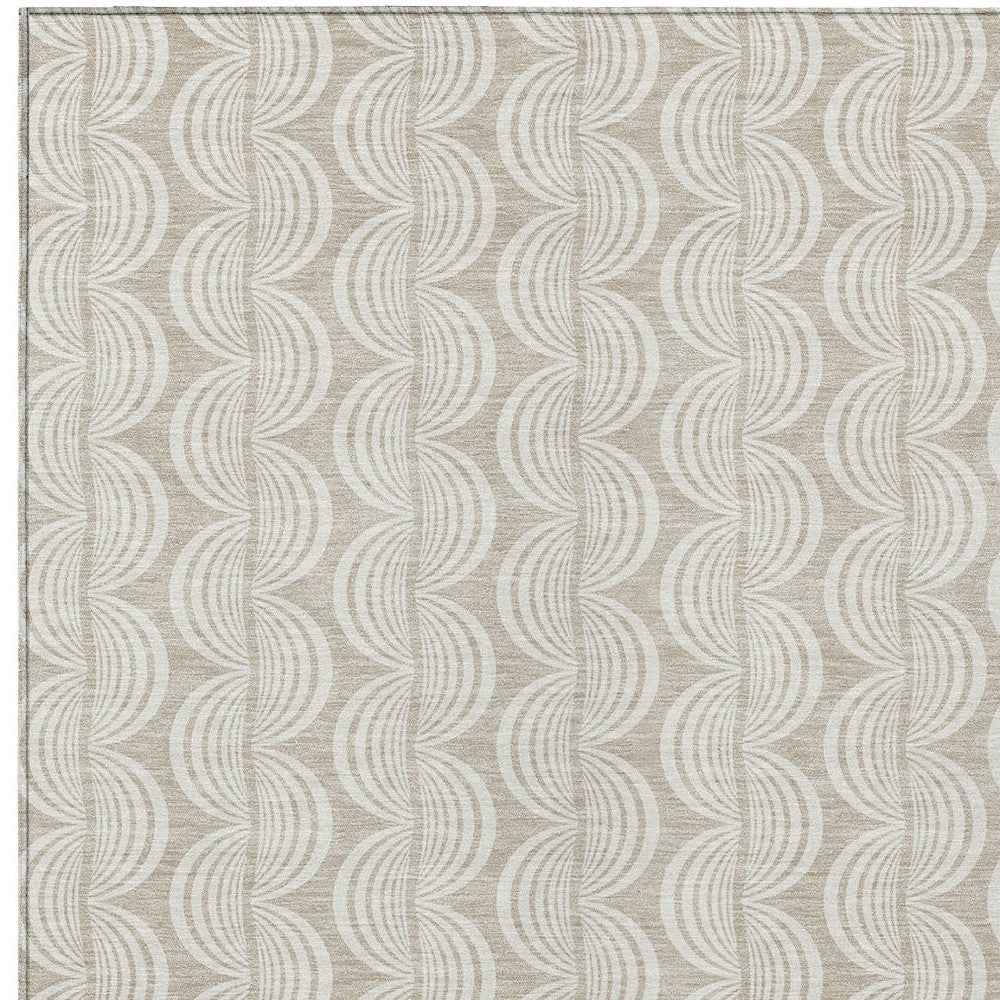 3' X 5' Beige And Ivory Ogee Washable Indoor Outdoor Area Rug