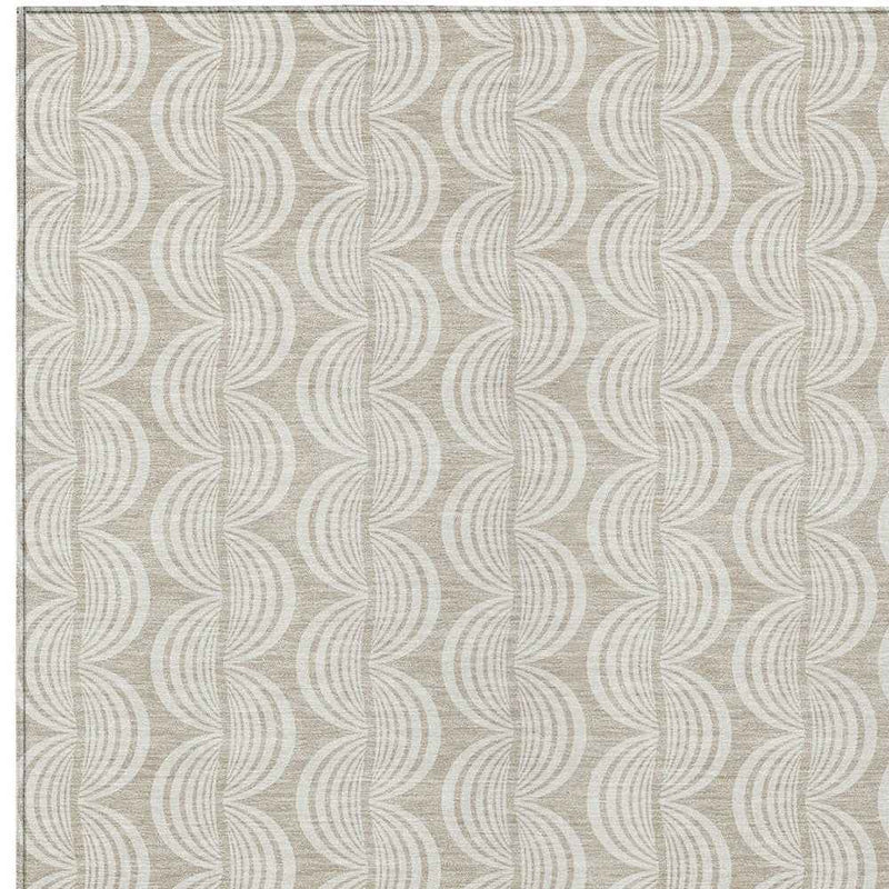 3' X 5' Beige And Ivory Ogee Washable Indoor Outdoor Area Rug