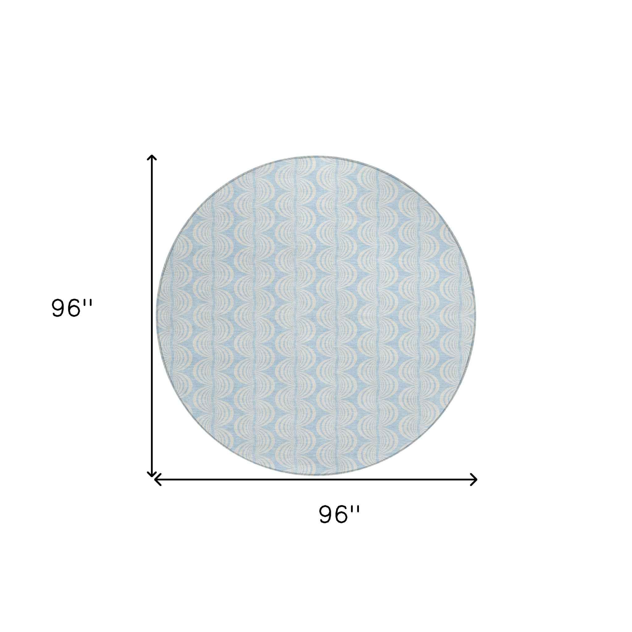8' Sky Blue And Beige Round Ogee Washable Indoor Outdoor Area Rug