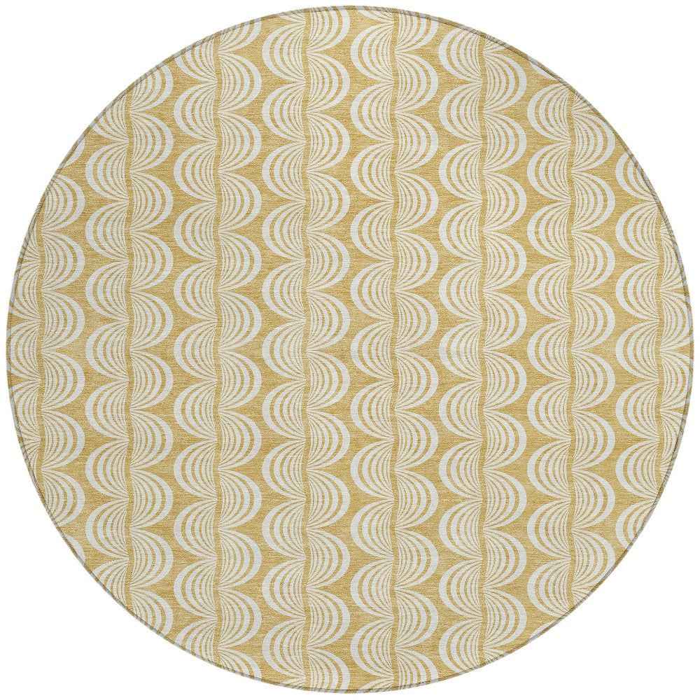 8' Gold And Beige Round Ogee Washable Indoor Outdoor Area Rug