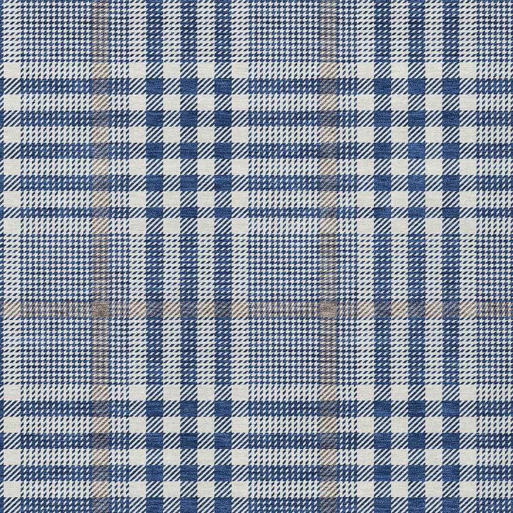8' X 10' Navy Blue Ivory And Brown Plaid Washable Indoor Outdoor Area Rug