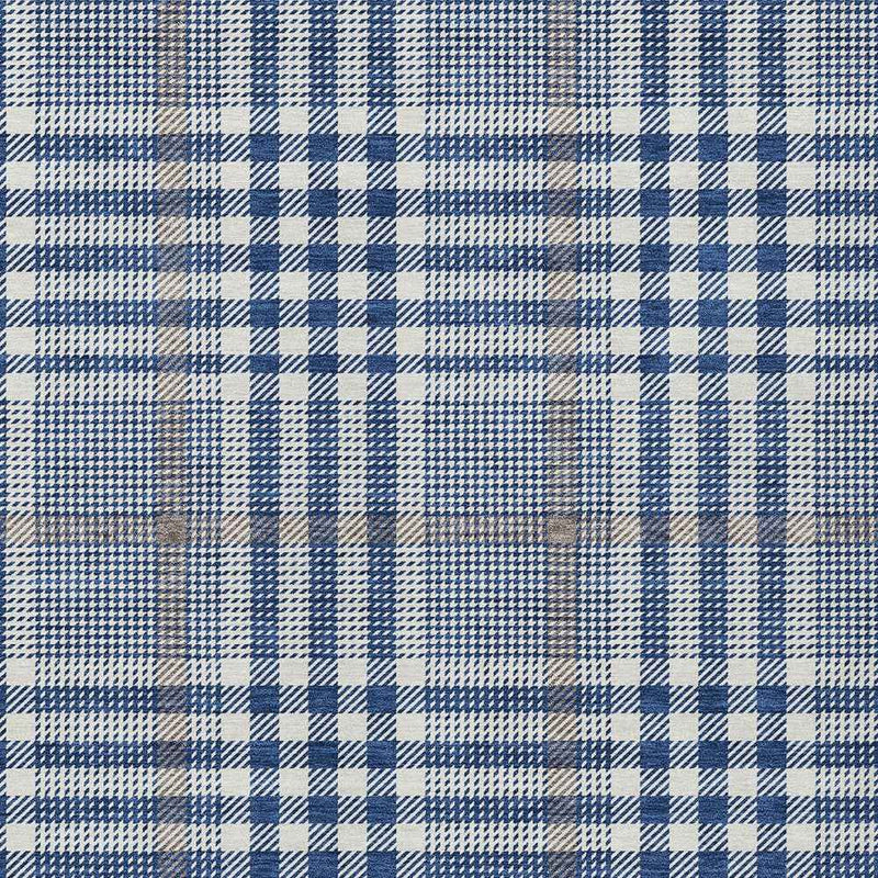 8' X 10' Navy Blue Ivory And Brown Plaid Washable Indoor Outdoor Area Rug