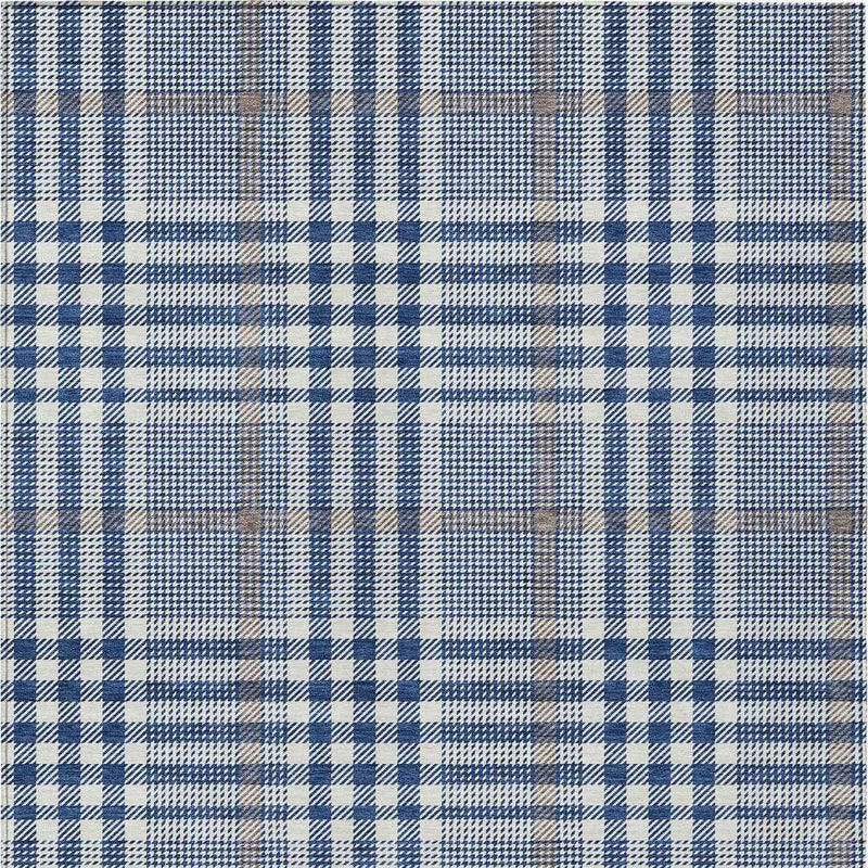 8' X 10' Navy Blue Ivory And Brown Plaid Washable Indoor Outdoor Area Rug