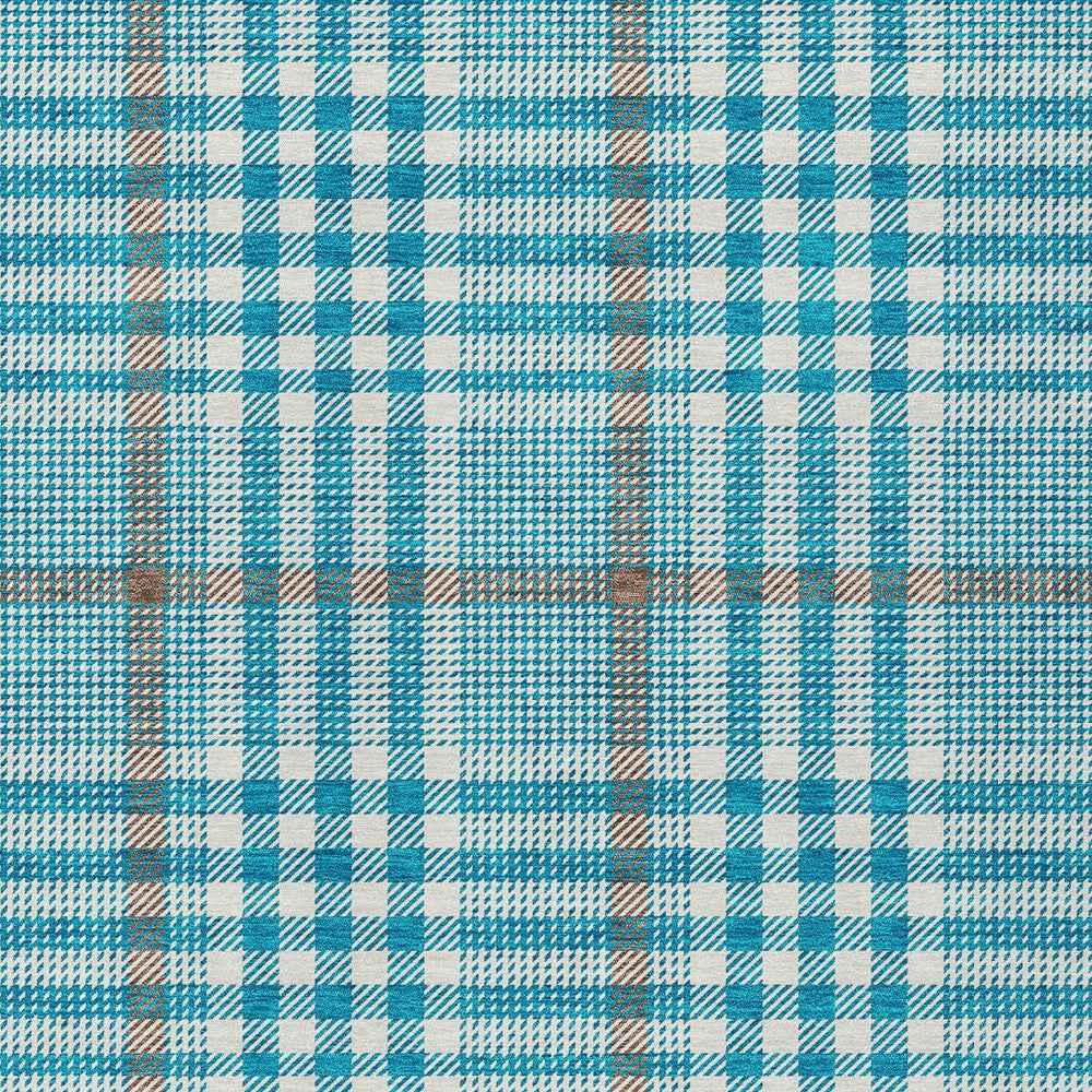 3' X 5' Teal Blue Ivory And Brown Plaid Washable Indoor Outdoor Area Rug