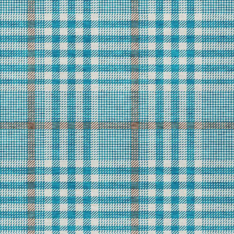 3' X 5' Teal Blue Ivory And Brown Plaid Washable Indoor Outdoor Area Rug