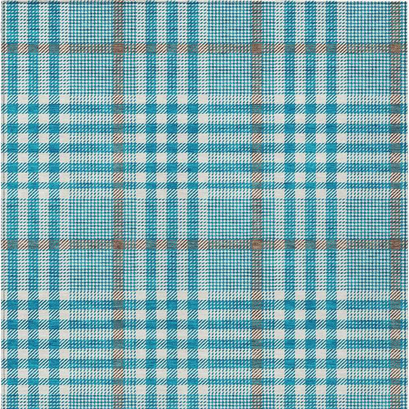 3' X 5' Teal Blue Ivory And Brown Plaid Washable Indoor Outdoor Area Rug