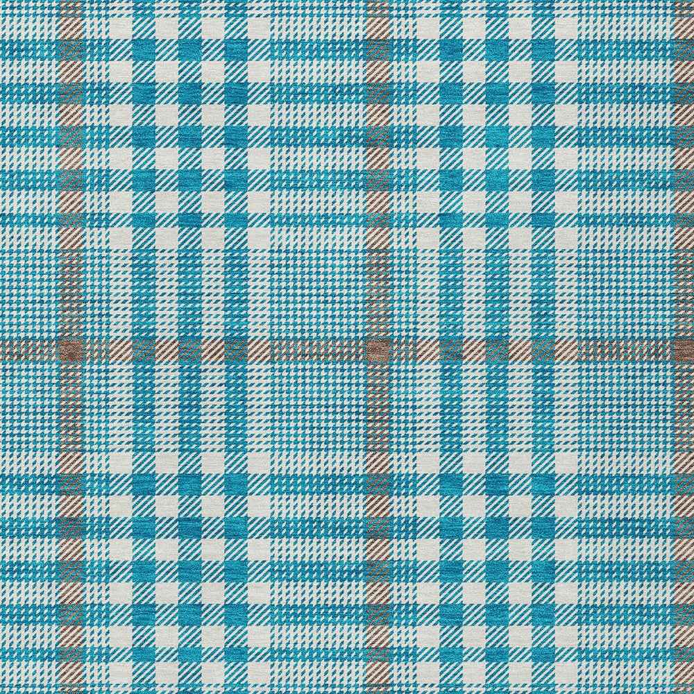 8' X 10' Teal Blue Ivory And Brown Plaid Washable Indoor Outdoor Area Rug