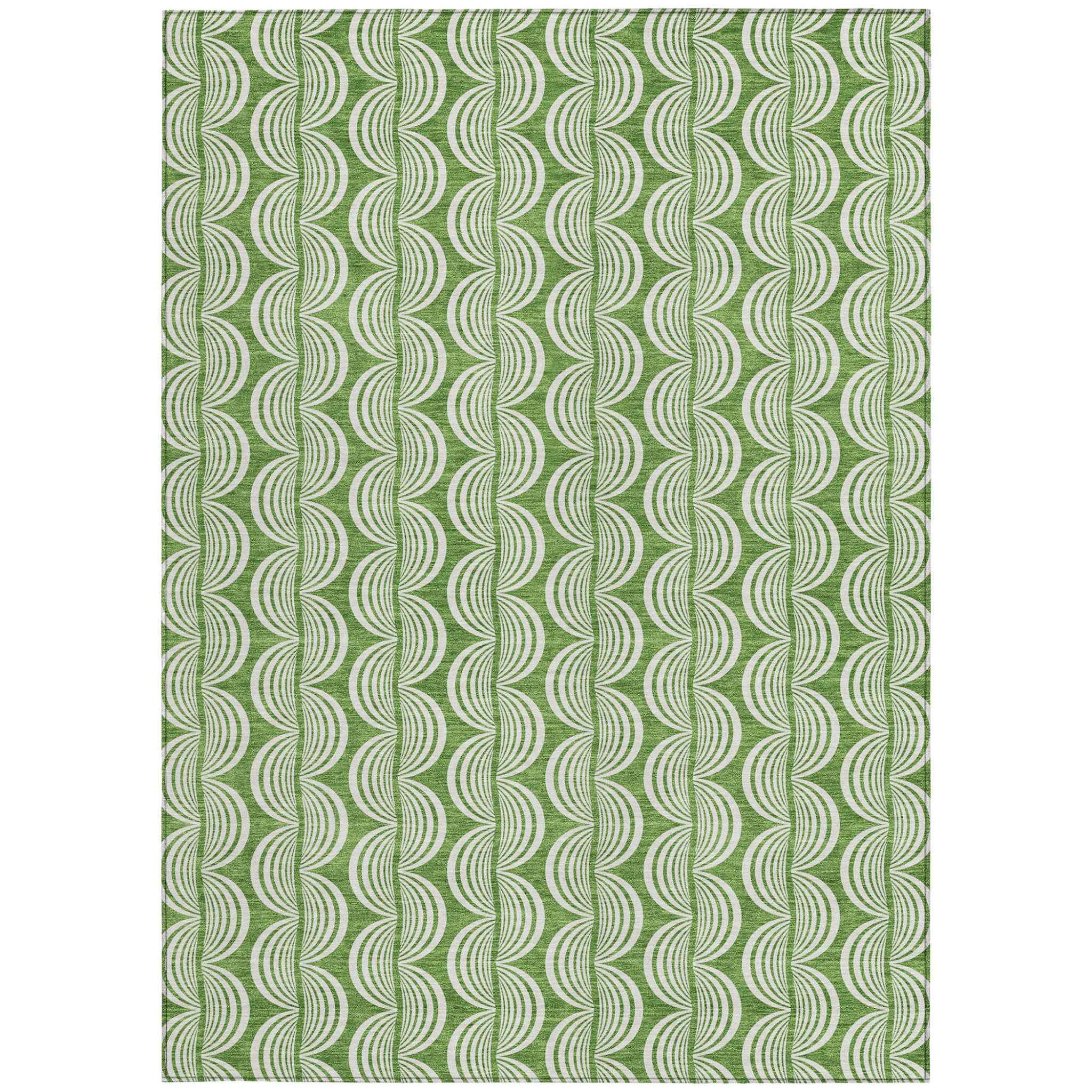 8' X 10' Green And Ivory Ogee Washable Indoor Outdoor Area Rug