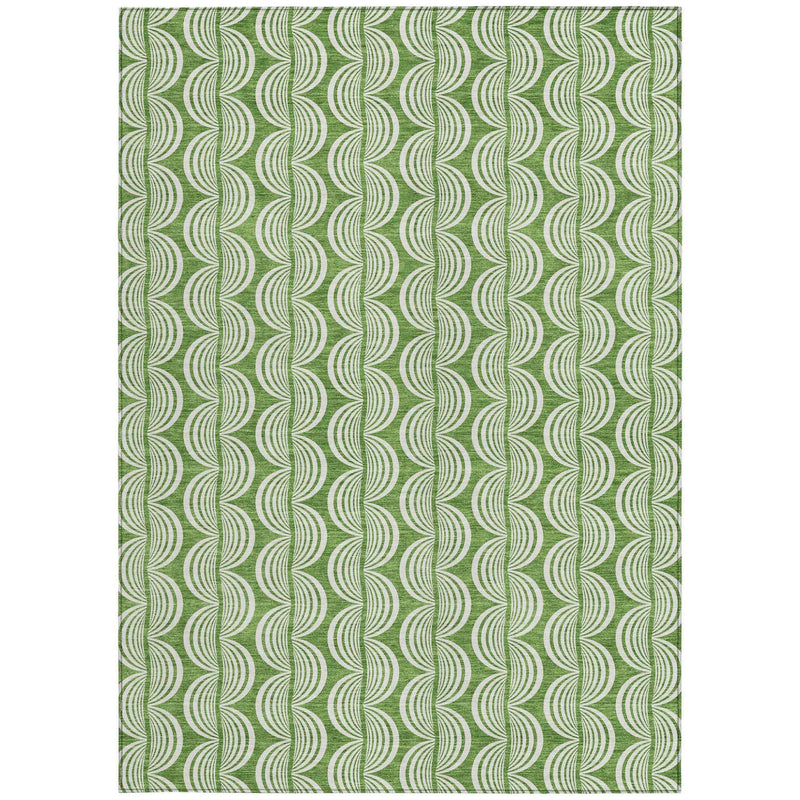 8' X 10' Green And Ivory Ogee Washable Indoor Outdoor Area Rug