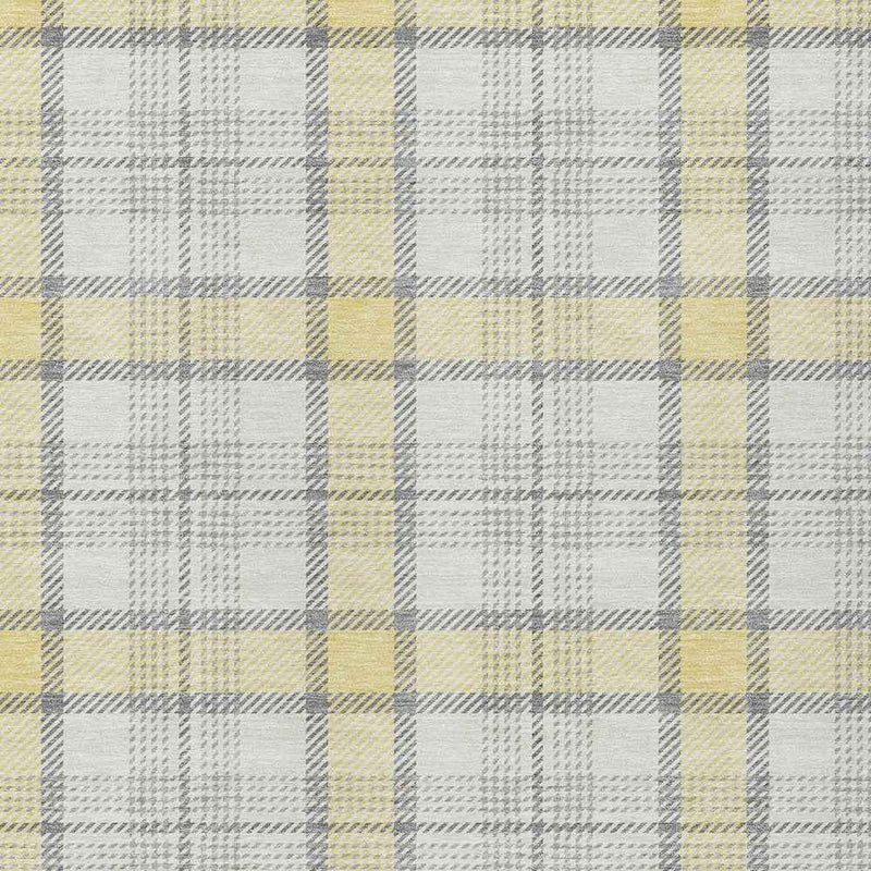 8' X 10' Yellow And Gray Plaid Washable Indoor Outdoor Area Rug