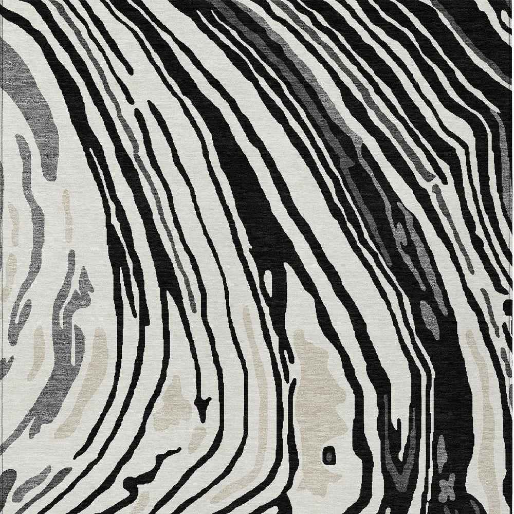 10' X 14' Black Gray And Ivory Abstract Washable Indoor Outdoor Area Rug