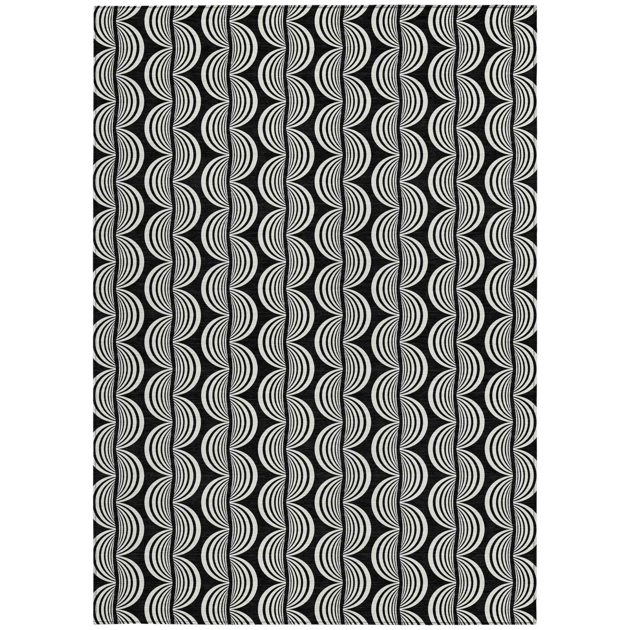 5' X 8' Black And Ivory Ogee Washable Indoor Outdoor Area Rug