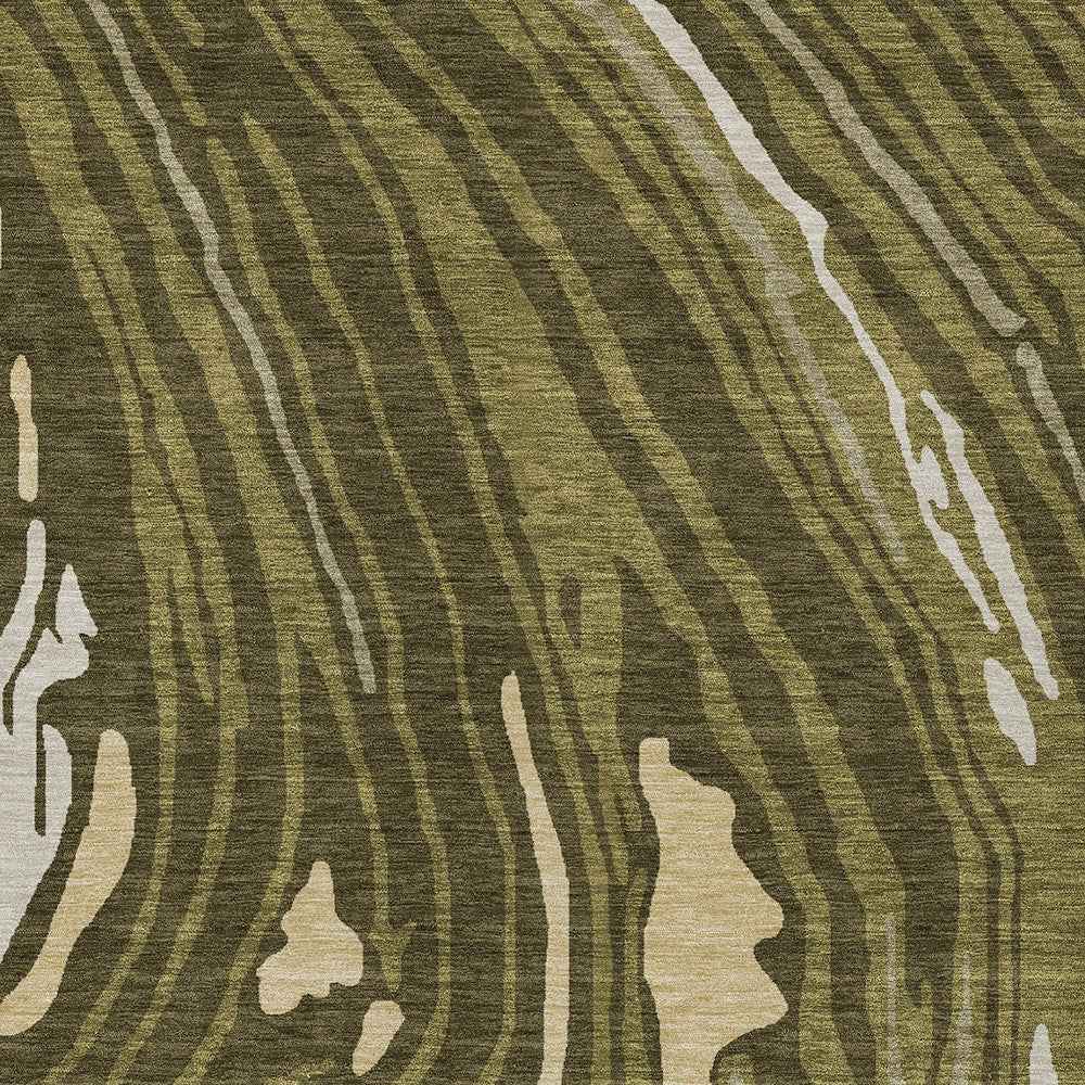3' X 5' Olive Green And Beige Abstract Washable Indoor Outdoor Area Rug
