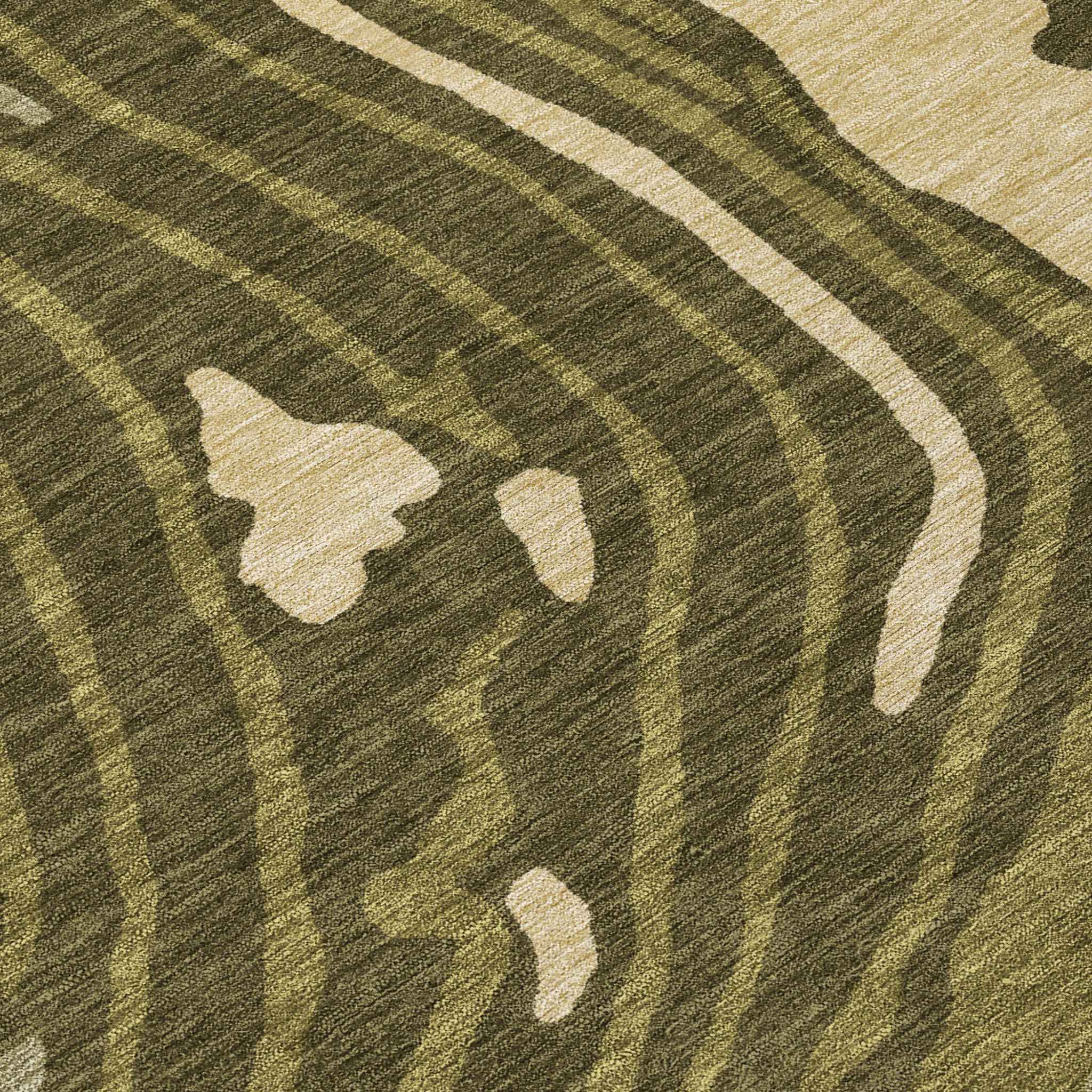 3' X 5' Olive Green And Beige Abstract Washable Indoor Outdoor Area Rug