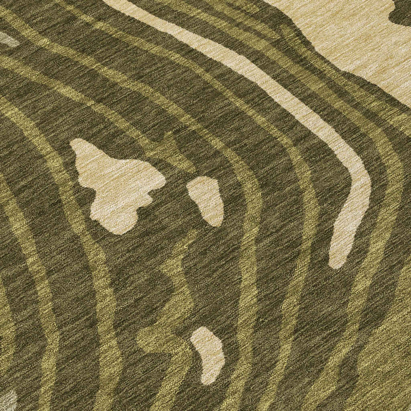 3' X 5' Olive Green And Beige Abstract Washable Indoor Outdoor Area Rug