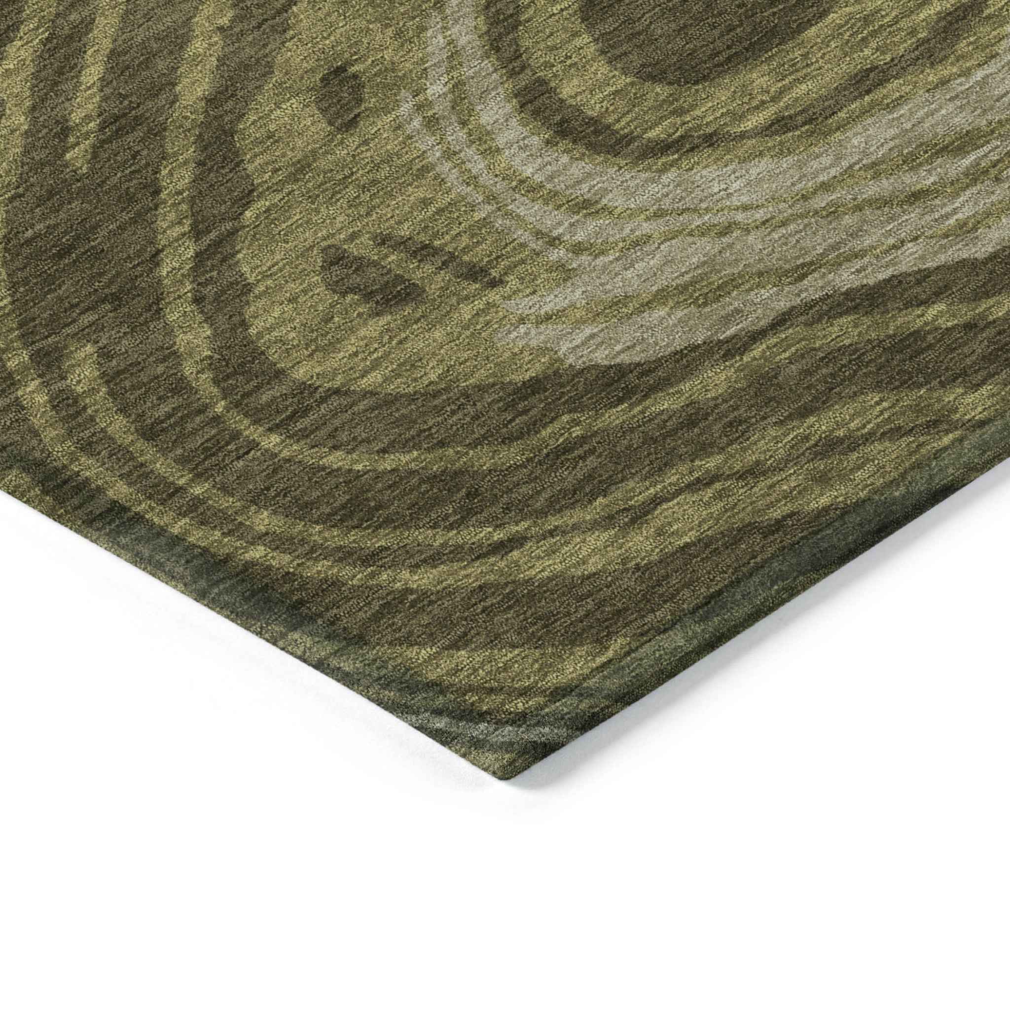 3' X 5' Olive Green And Beige Abstract Washable Indoor Outdoor Area Rug