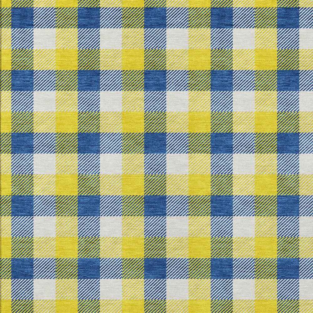 8' X 10' Yellow Blue And Beige Plaid Washable Indoor Outdoor Area Rug