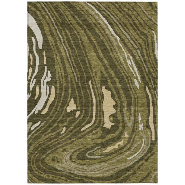5' X 8' Olive Green And Beige Abstract Washable Indoor Outdoor Area Rug