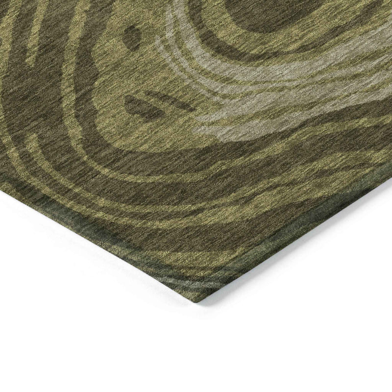 5' X 8' Olive Green And Beige Abstract Washable Indoor Outdoor Area Rug