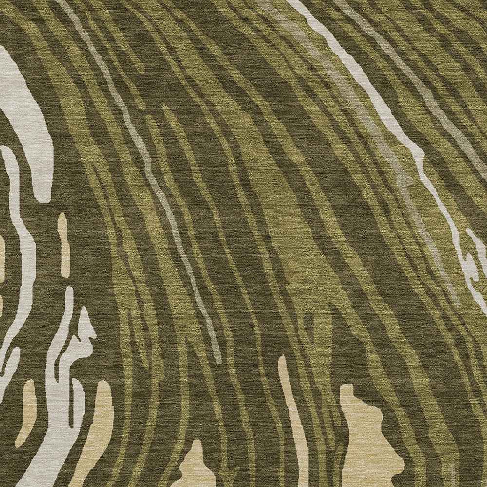 5' X 8' Olive Green And Beige Abstract Washable Indoor Outdoor Area Rug