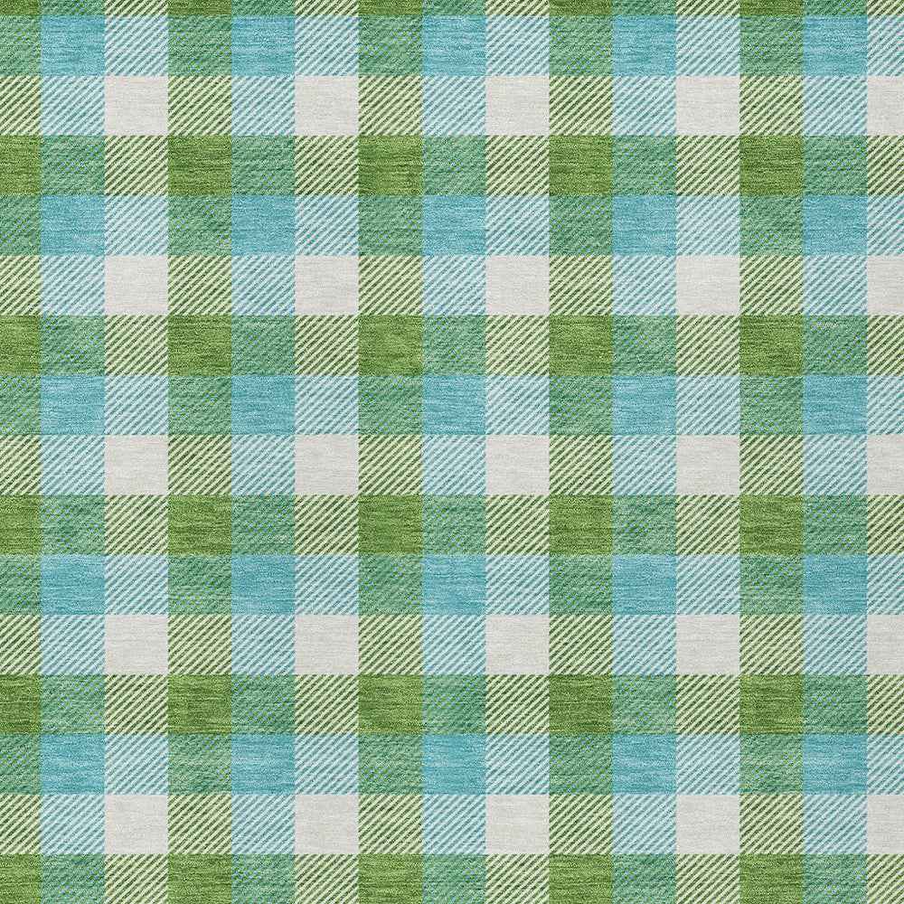 5' X 8' Lime Green Aqua And Beige Plaid Washable Indoor Outdoor Area Rug